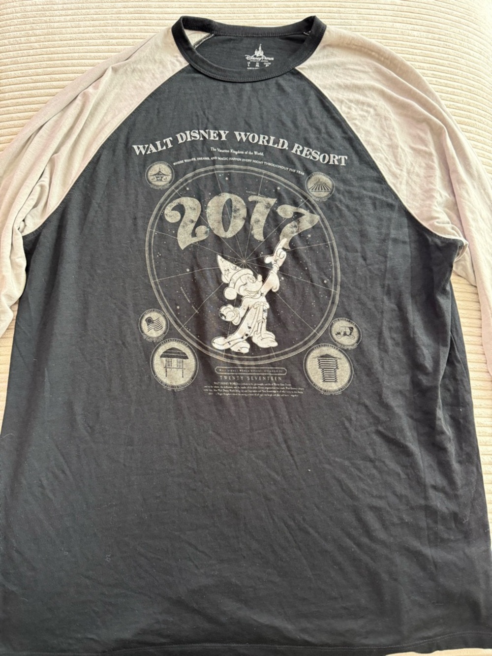 Disney Black & Cream Long Sleeve Raglan with Sorcerer Mickey 2017
